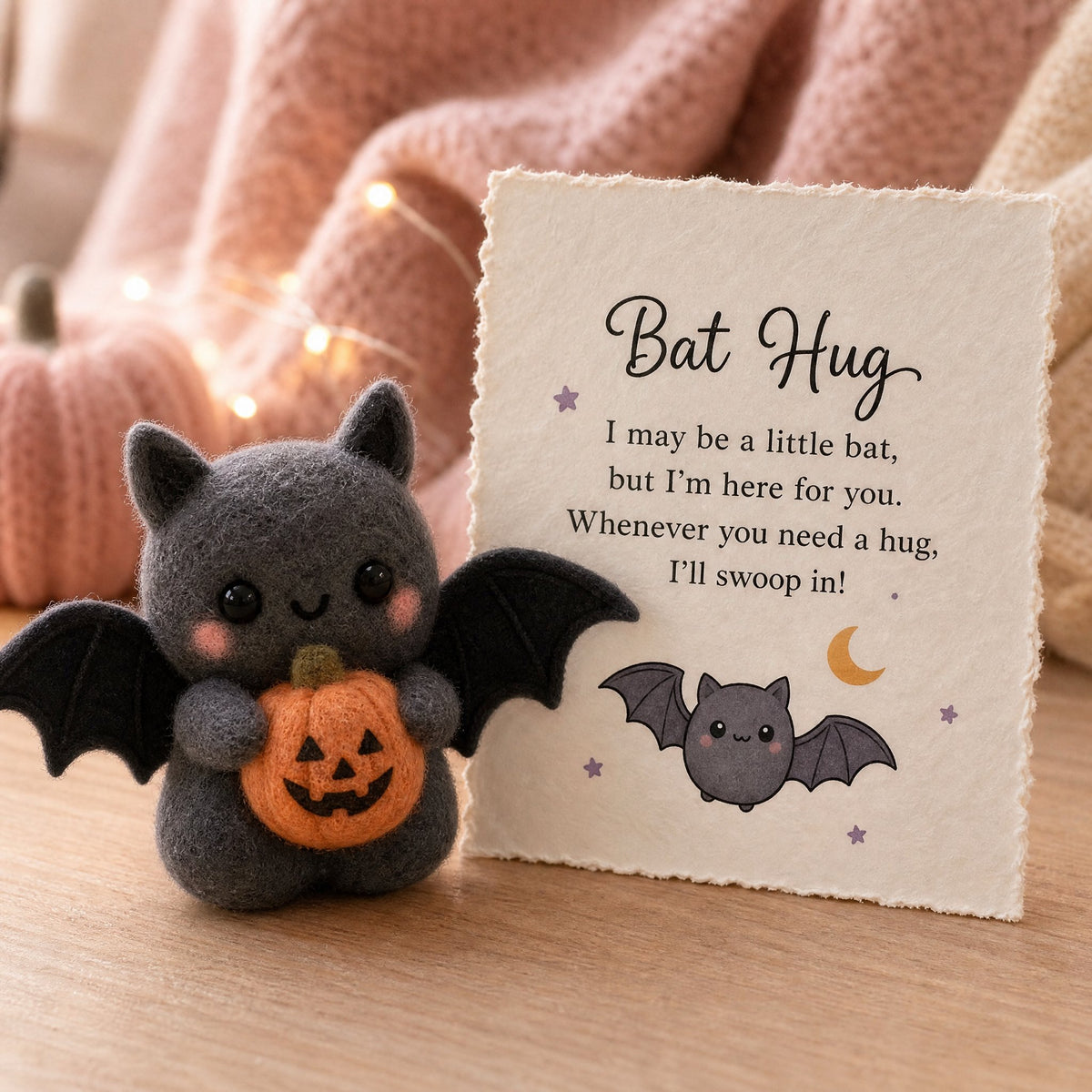 Bat Hug felt keepsake with encouragement card
