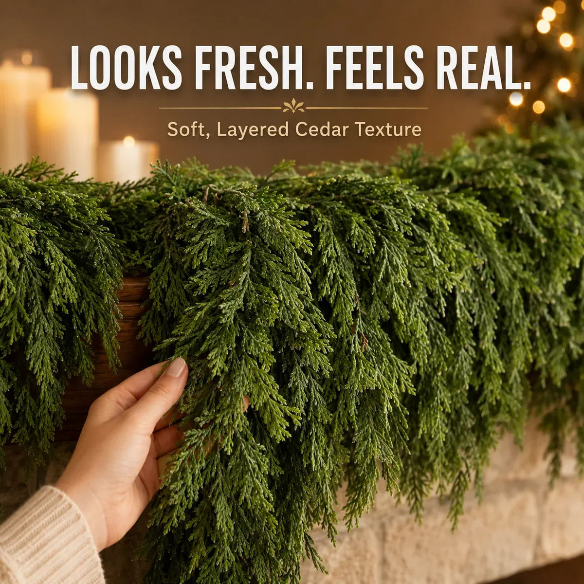 🎄 LAST DAY 50% OFF | 2-Pack Real-Touch Cedar Christmas Garland – Lush Evergreen Holiday Greenery for Mantel, Staircase & Doorway