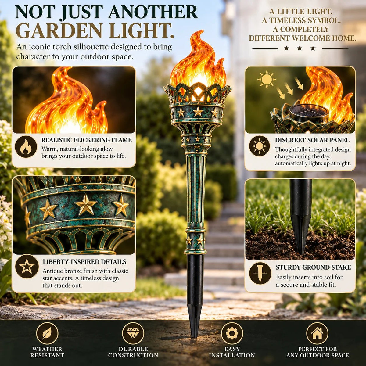 Liberty Flame – Solar Flickering Torch Pathway Lights