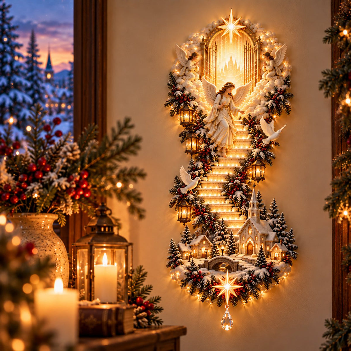 Angel Light of Heaven illuminated stairway wall decor