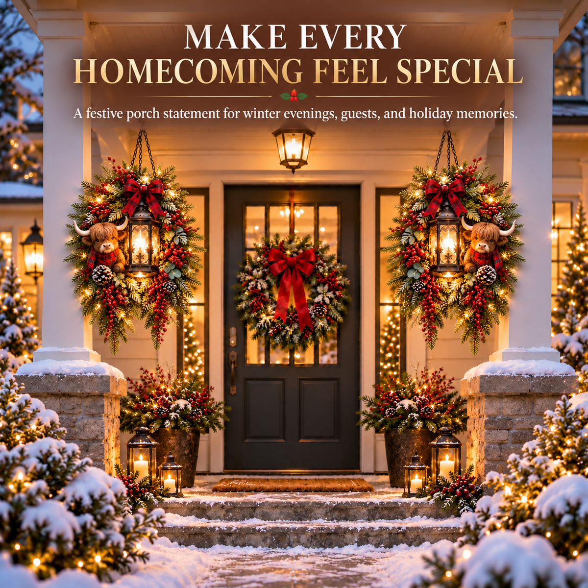 🔥 LAST DAY 50% OFF 🔥|🎄 Christmas Porch Glow™ – Pre-Lit Holiday Lantern & Evergreen Decor | 6 Festive Styles