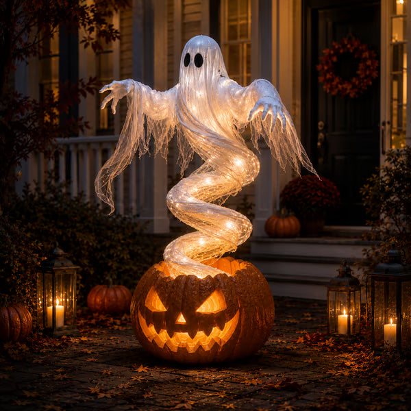 Glowing Swirling Ghost Pumpkin Halloween decoration