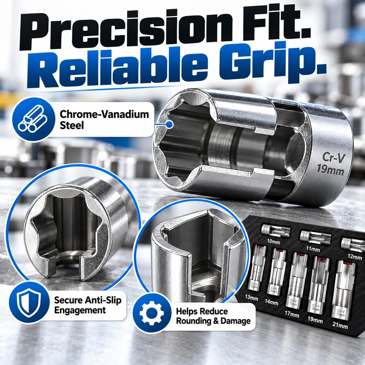 🔥LAST DAY 49% OFF - 🛠️9-Piece Injector & Sensor Line Socket Set – 10–22mm Open-Side Cr-V Sockets, 3/8' & 1/2' Drive