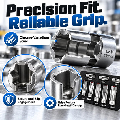 🔥LAST DAY 49% OFF - 🛠️9-Piece Injector & Sensor Line Socket Set – 10–22mm Open-Side Cr-V Sockets, 3/8' & 1/2' Drive