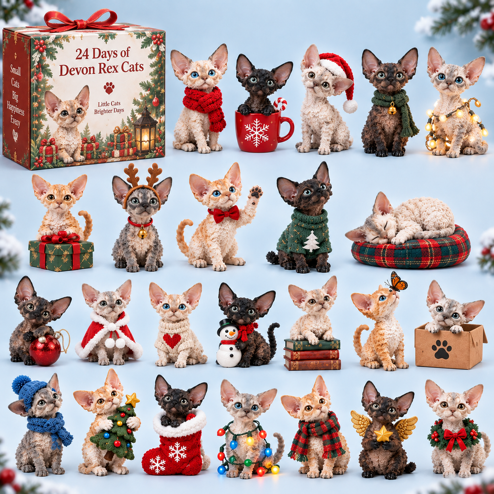 24 Days of Devon Rex Cats full Christmas Advent collection and festive box
