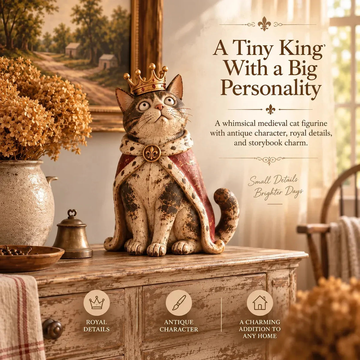 Crowned King Cat Court figurine