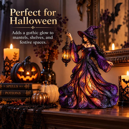 ⏳ Last Day 49% OFF – 🧙 Gothic Witch Lantern Figurine | Warm LED Glow for Shelves, Mantels & Halloween Displays 🎃