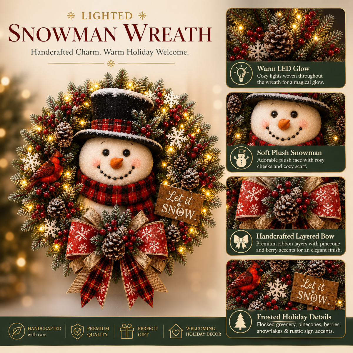 ✨Hot Sale 40% OFF⛄ Snowman Lighted Christmas Wreath™ – Festive Holiday Door Decor
