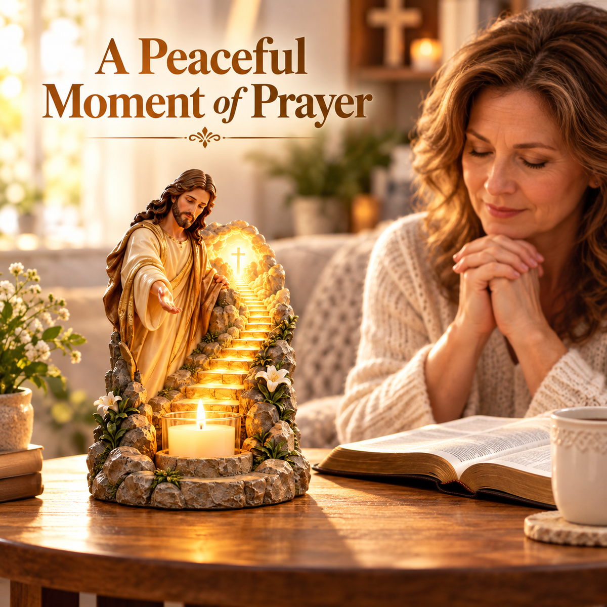 ✝️ Jesus Prayer Candle Holder | Illuminated Path to the Cross Décor