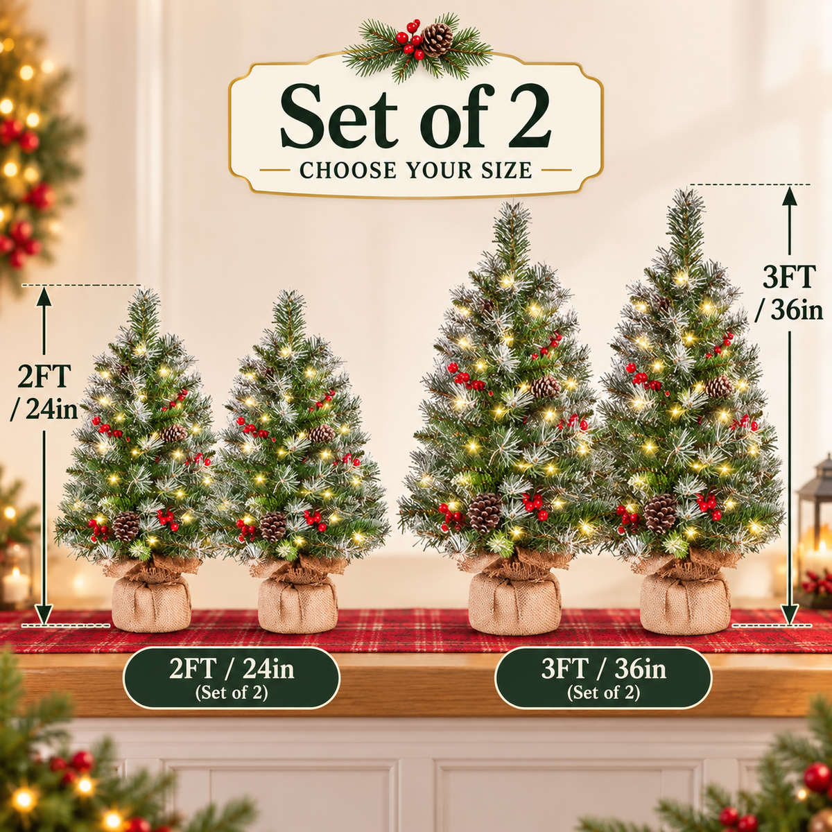 🎄 CozyGlow™ – Set of 2 Pre-Lit Frosted Christmas Trees ✨