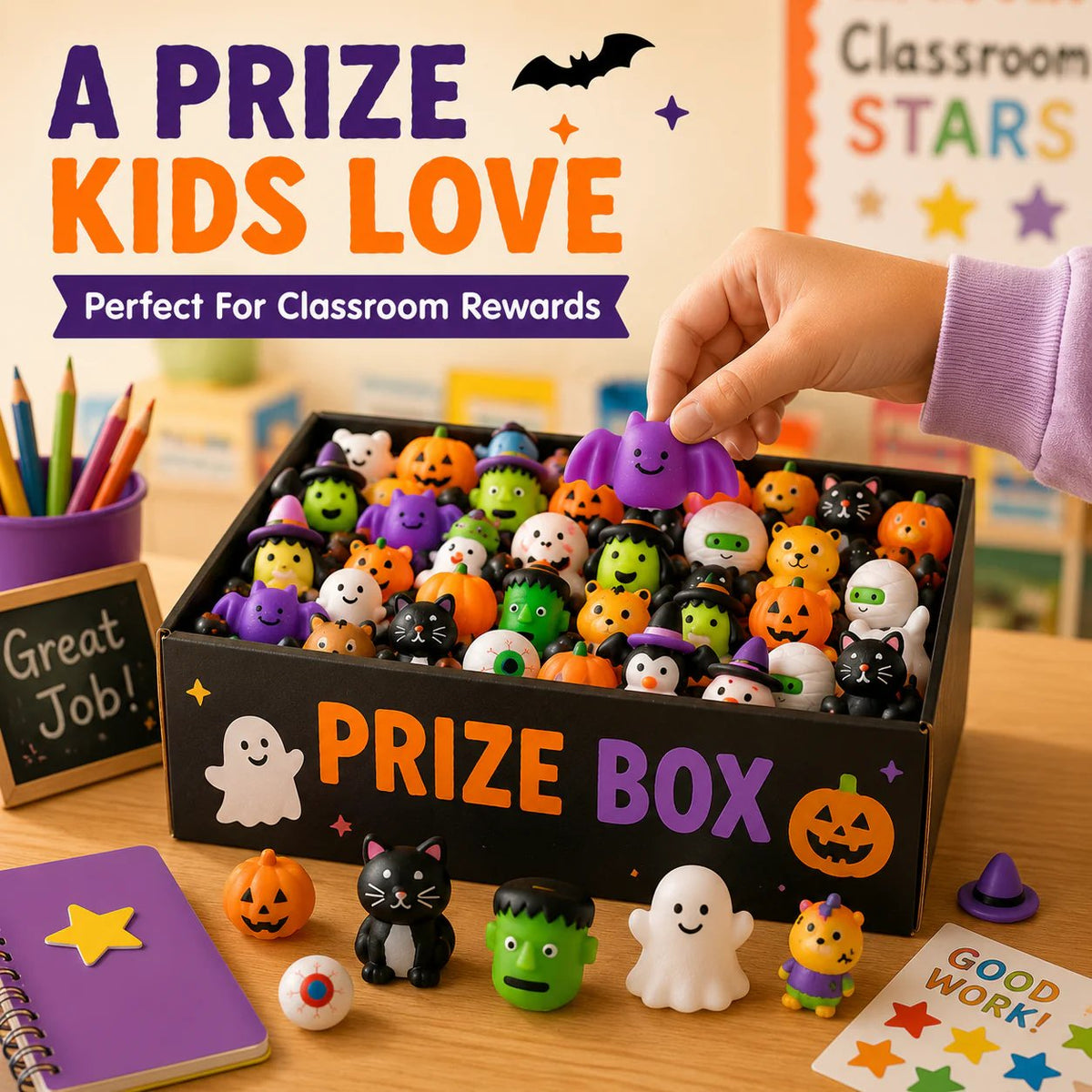 Halloween squishy toys used in classroom prize box