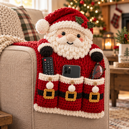 🎄 Cozy Critters™ Crochet Sofa Armrest Organizer – Cute Christmas Remote, Phone & Glasses Storage Holder