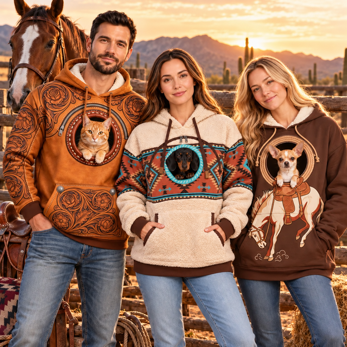 🤠 PocketPony™ Western Pet-Pouch Hoodie – Keep Your Little Sidekick Close