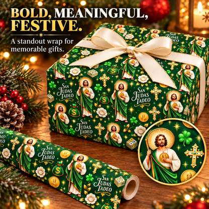 🎁 Buy 1 Get 1 FREE | 2-in-1 Gift Wrap Cutter & Tape Dispenser + FREE San Judas Tadeo Christmas Wrapping Paper 🎄