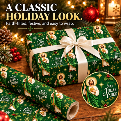 🎁 Buy 1 Get 1 FREE | 2-in-1 Gift Wrap Cutter & Tape Dispenser + FREE San Judas Tadeo Christmas Wrapping Paper 🎄