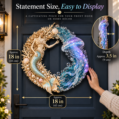 🌊 Ocean Enchantment – Lighted Mermaid & Jellyfish Wreath
