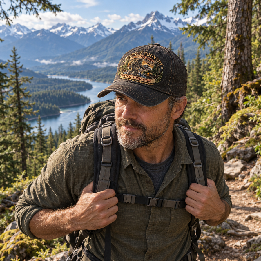 2027 Bigfoot Country Heritage Cap – Pacific Northwest Vintage Washed Embroidered Hat