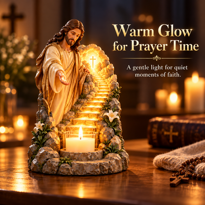 ✝️ Jesus Prayer Candle Holder | Illuminated Path to the Cross Décor