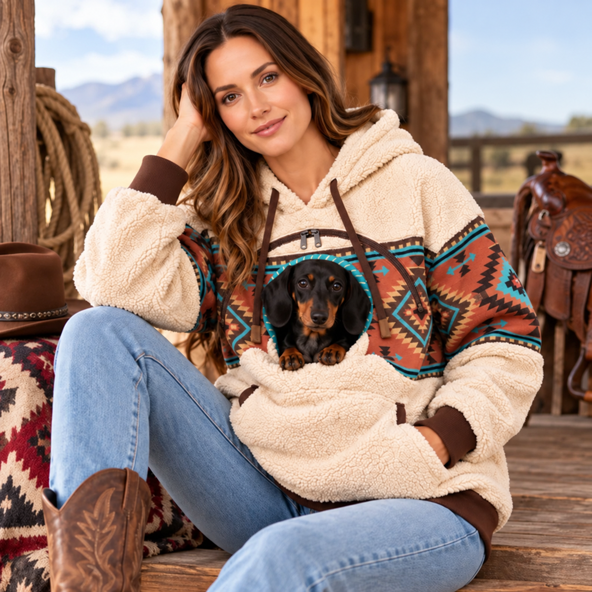 🤠 PocketPony™ Western Pet-Pouch Hoodie – Keep Your Little Sidekick Close