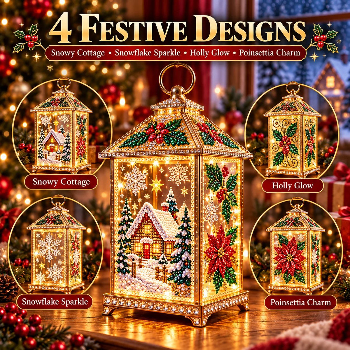 Four festive Christmas Diamond Art Lantern designs