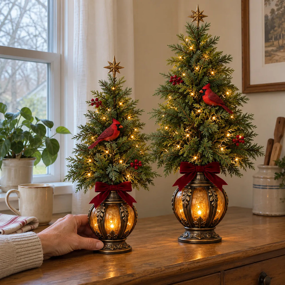 🎄 Cardinal Lantern Trees – Light Up Your Christmas