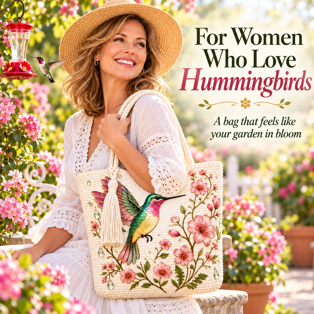 🌸 Garden Bloom Tote™ – Hummingbird & Honeybee Floral Bag