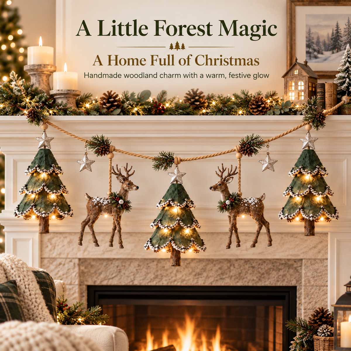 🎄 LIMITED-TIME 50% OFF | Lighted Woodland Christmas Garland™ – Enchanted Forest Holiday Decor with Warm Festive Glow