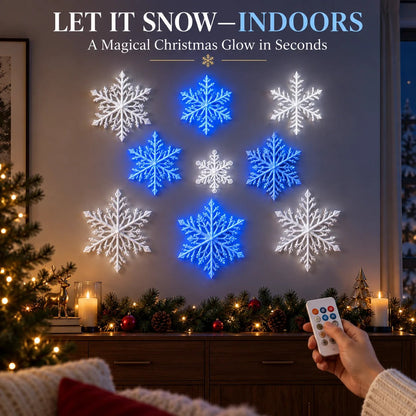 ❄️ LED Snowflake Wall Lights | 3D Christmas Snowflake Décor with Blue & White Glow, Remote Control & Magical Indoor Holiday Atmosphere ✨