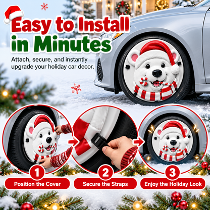 🎃16-inch Christmas 3D Wheel Covers – Festive Polar Bear & Nutcracker Car Decor