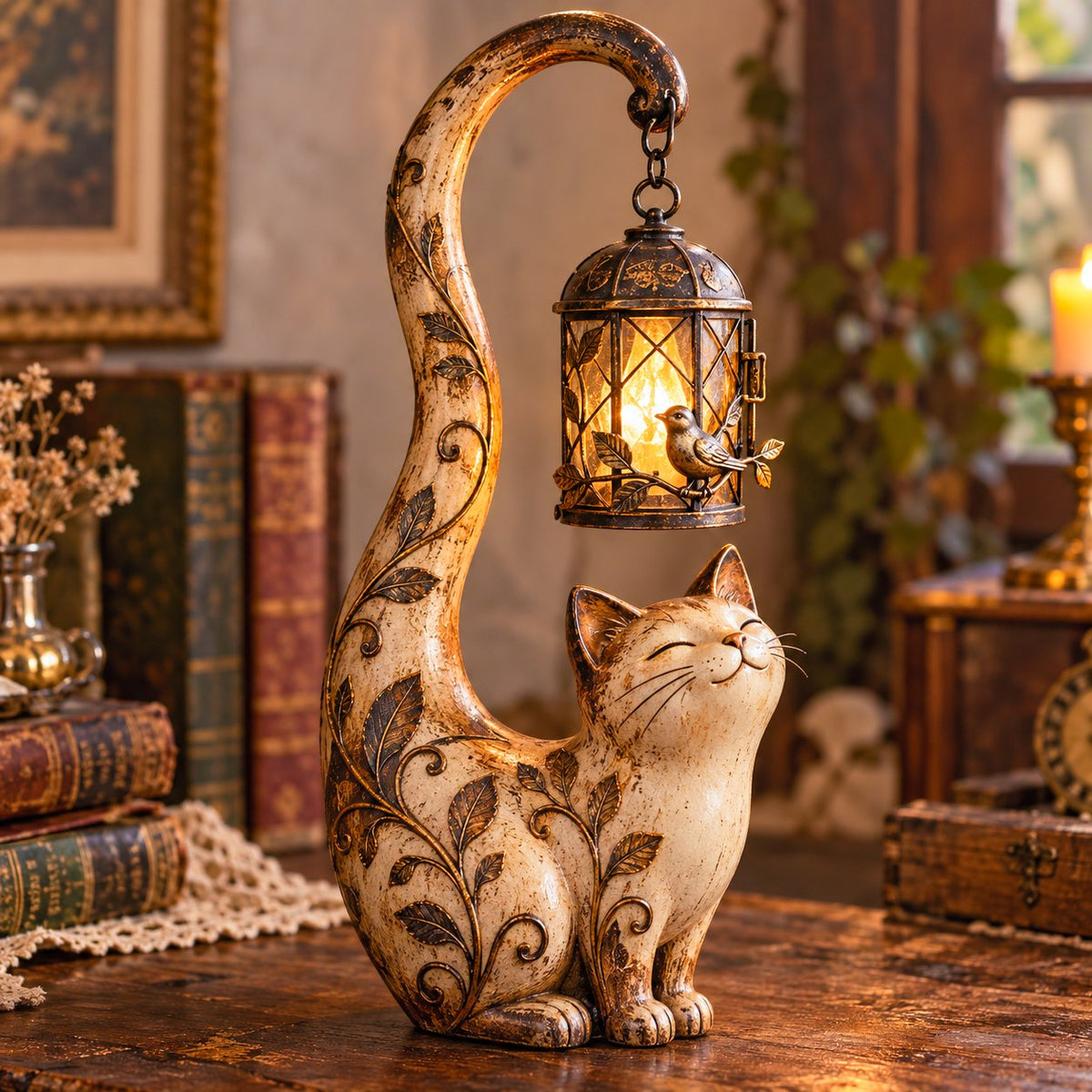 ✨ 49% OFF Today Only | 🐈‍⬛ Vintage Cat Lantern Sculpture Lamp – A Timeless Guardian of Warmth & Cozy Moments
