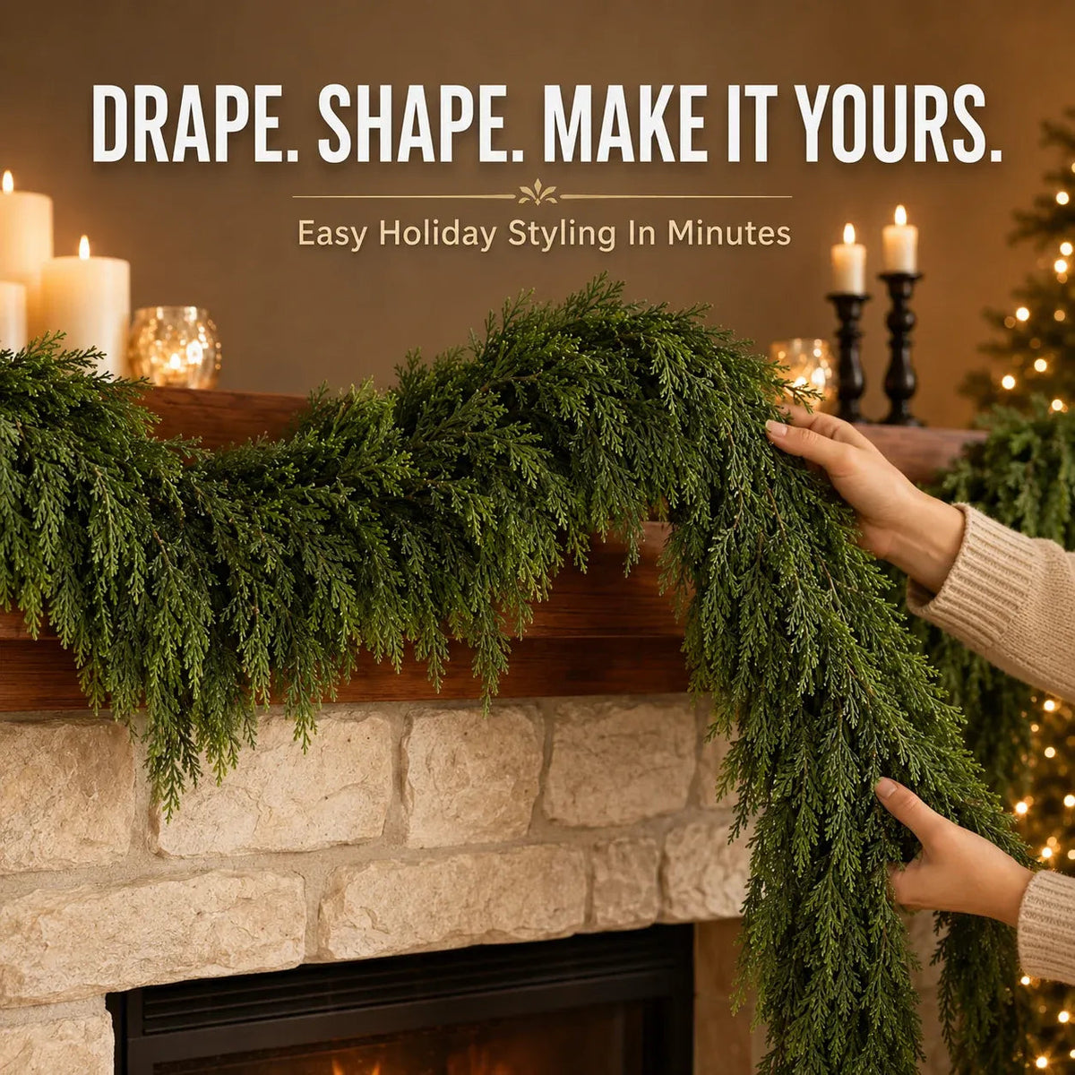 🎄 LAST DAY 50% OFF | 2-Pack Real-Touch Cedar Christmas Garland – Lush Evergreen Holiday Greenery for Mantel, Staircase & Doorway