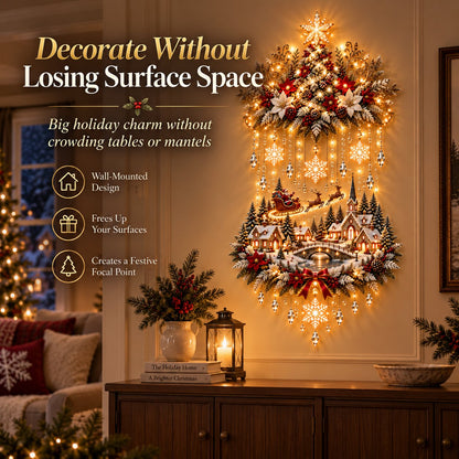🎄 Illuminated Christmas Tree & Village Wall Hanging | 🎁Cascading Warm Lights for Living Rooms, Entryways & Staircases ✨