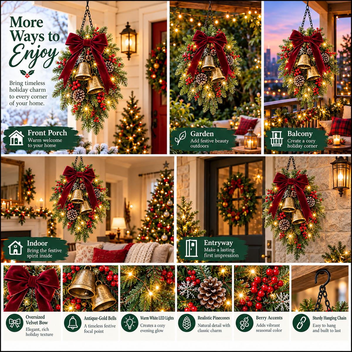 🎄 Last Day 50% OFF 🏆 Pre-Lit Christmas Hanging Basket | 🎄Pre-lit, weather-resistant, and zero maintenance🏆