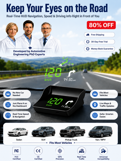 【Smart In-Car HUD Co-Pilot】Works on Sedans, SUVs, Pickups, RVs, and More! 30-Day Risk-Free Trial