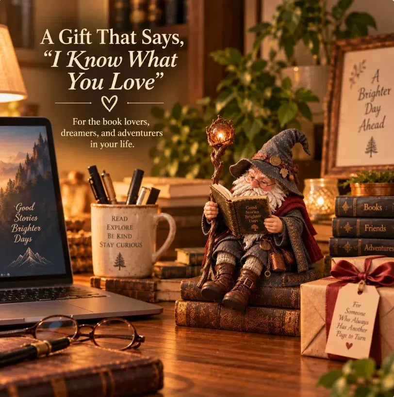 🔥LAST DAY 49% OFF-🧙‍♂️ The Wandering Scholar Gnome – Enchanted Reading Wizard Figurine