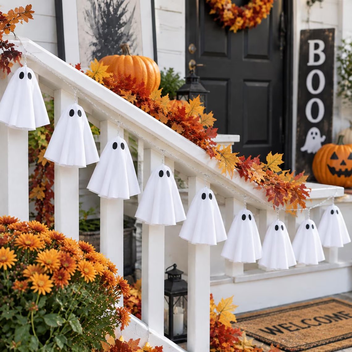👻 Halloween Ghost Garland with LED Lights