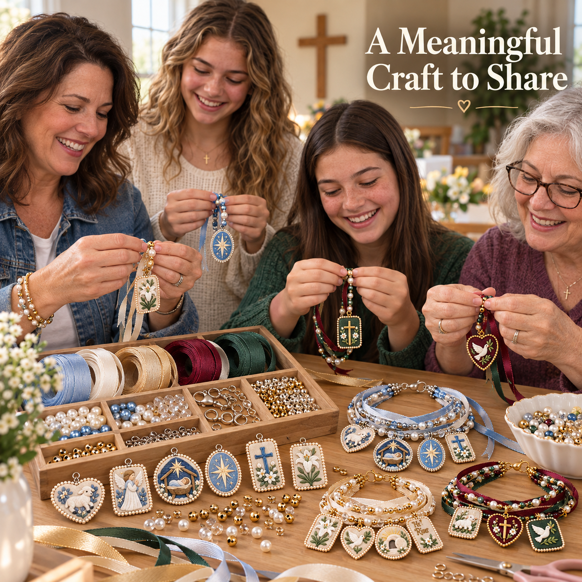 DIY Christian Faith Ribbon Bracelet Kit – Beaded Cross, Dove & Inspirational Charm Jewelry Craft Set