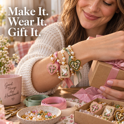 DIY Christian Faith Ribbon Bracelet Kit – Beaded Cross, Dove & Inspirational Charm Jewelry Craft Set