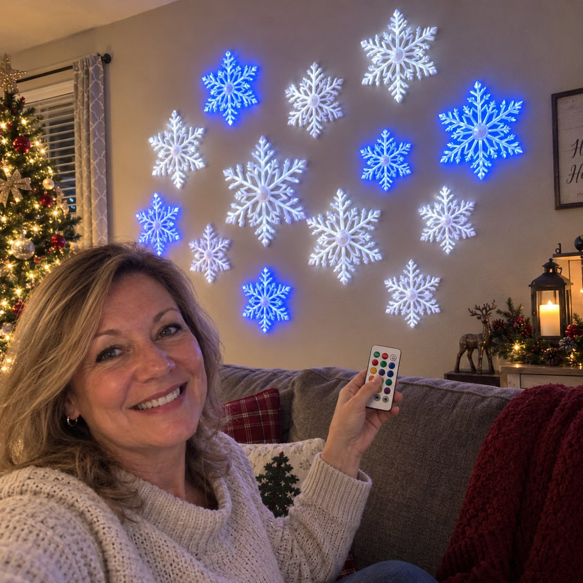❄️ LED Snowflake Wall Lights | 3D Christmas Snowflake Décor with Blue & White Glow, Remote Control & Magical Indoor Holiday Atmosphere ✨