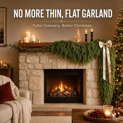 🎄 LAST DAY 50% OFF | 2-Pack Real-Touch Cedar Christmas Garland – Lush Evergreen Holiday Greenery for Mantel, Staircase & Doorway