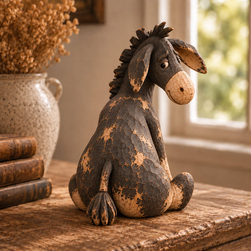 ✨ Limited-Time Sale | Rustic Donkey Figurine – Adorably Grumpy Farmhouse Decor with a Distressed Wood-Look Finish, a Charming Gift for Animal Lovers
