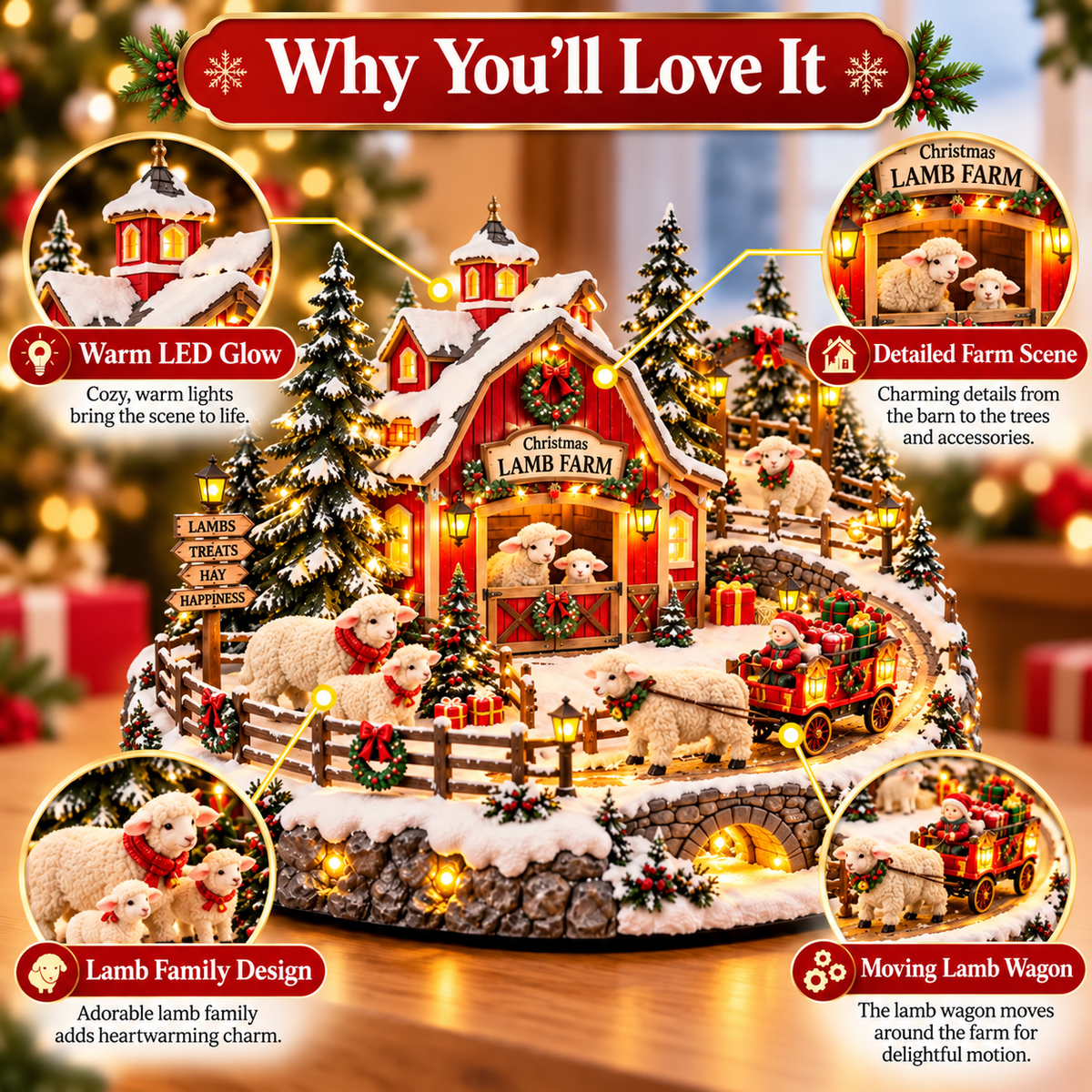 Christmas Lamb Farm Village™ — Lighted & Animated Holiday Scene