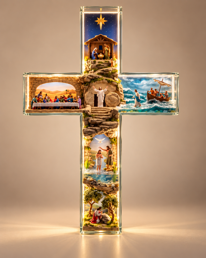 ✝️ Jesus' Life Story Illuminated Cross – 3D Biblical Scenes Night Light | Christian Home Decor & Meaningful Faith Gift ✨