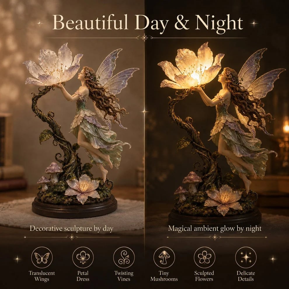 Fairy sculpture beautiful by day and night
