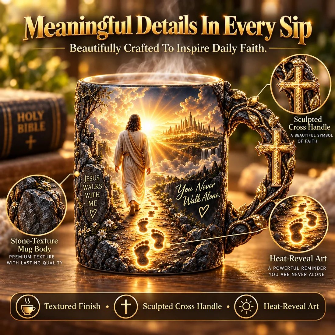 🔥 Last Day 49% OFF - 🔥✝️ Jesus Walks With Me™ – Heat-Reveal Faith Mug | You Are Never Alone