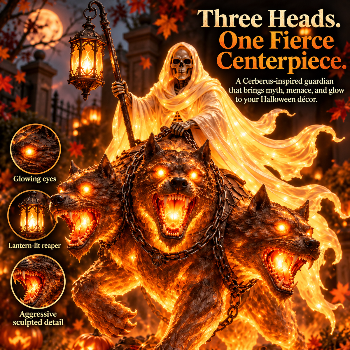 Three headed Cerberus detail