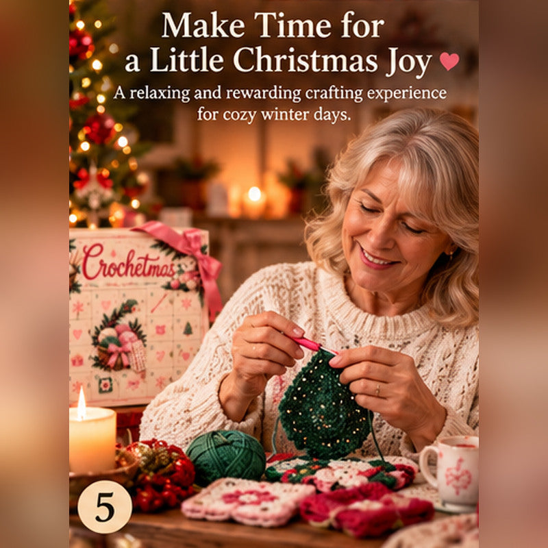 Woman enjoying crochet during the Christmas season