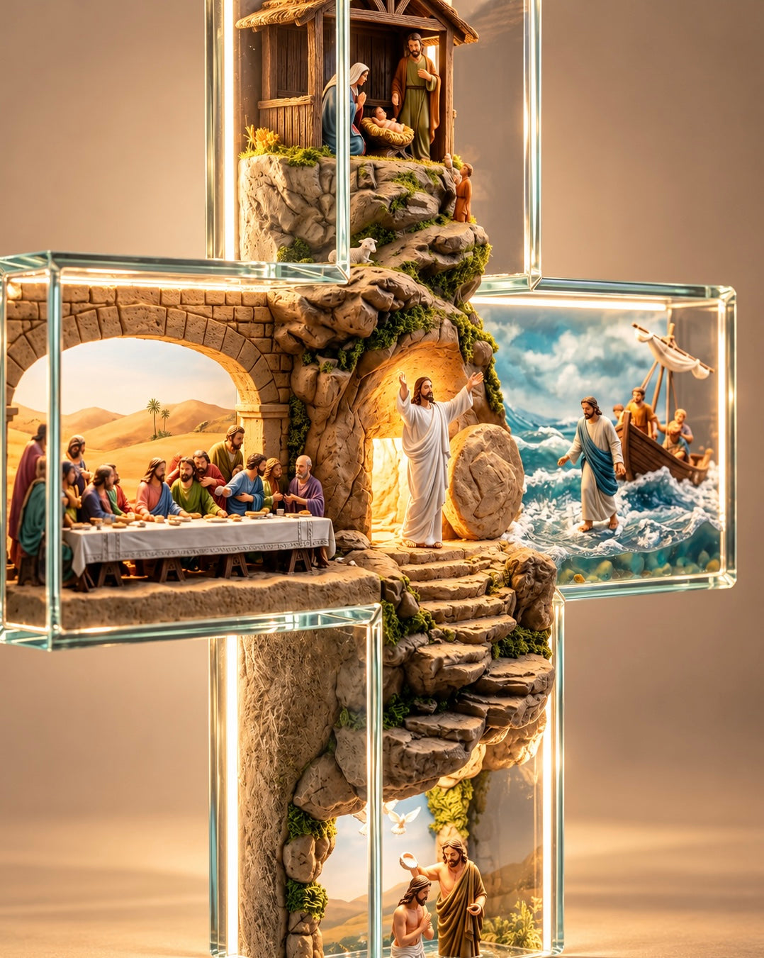 Jesus life story illuminated cross full design