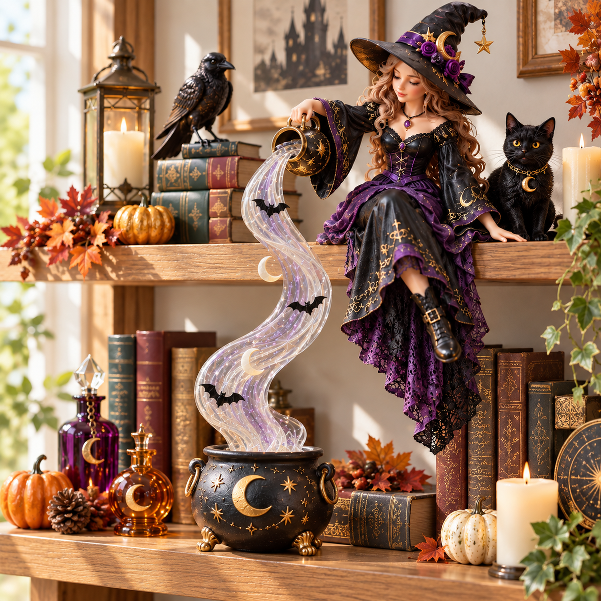 Halloween Witch Cascade decor in daylight