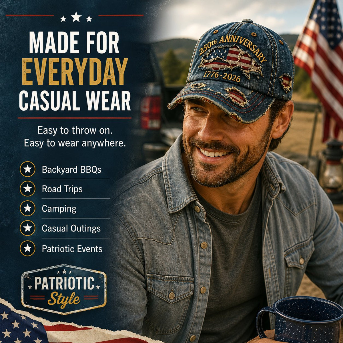 🔥 Limited-Time 49% OFF | 🇺🇸 America 250™ 1776–2026 Distressed Denim Baseball Cap – Heritage Edition 🧢